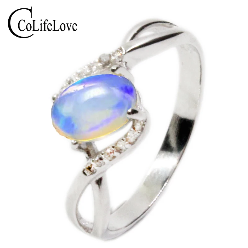 

Promotion opal stone ring 0.5ct 4*6mm natural Australian opal gemstone silver ring solid 925 sterling silver opal ring for lady