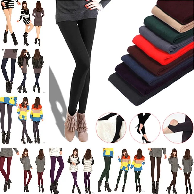 

2021 Autumn Winter Woman Thick Warm Leggings Candy Color Brushed Charcoal Stretch Fleece Pant Trample Feet Legging Relaxation