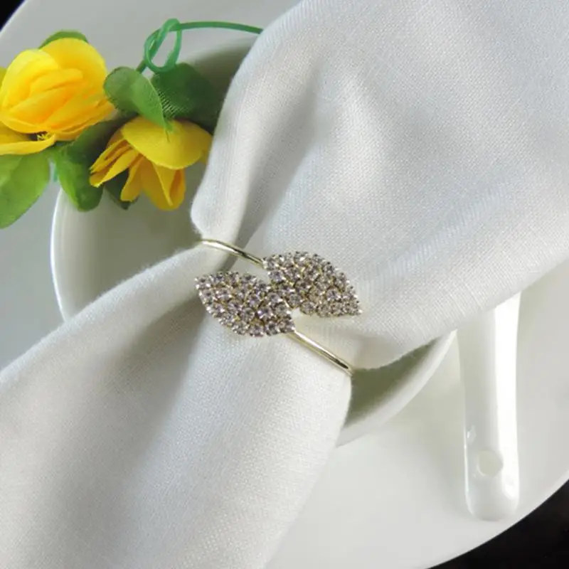 

10Pcs Napkin Holder Rings Sets for Wedding Party Rhinestone Serviette Dinner Home Buckles Banquet Leaves Shape for Paper Napkins