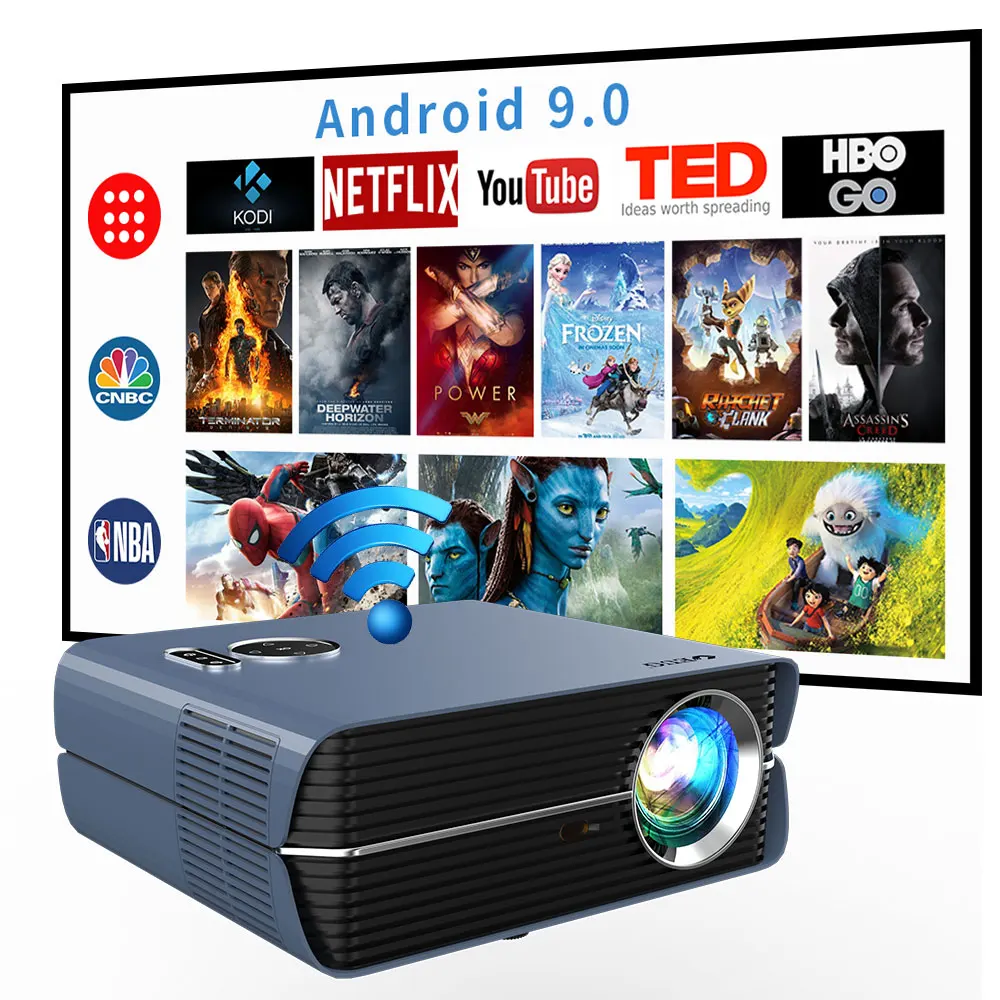 Full Hd проектор 1080P видео домашний кинотеатр 6500 люмен Android 9 0 Беспроводная система