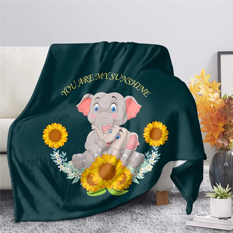 

Cartoon Animals Children's Bed Blankets Kawaii Baby Elephant Sunflower Print Comfortable Sofa Quilt Boys Girls Summer Bedspreads