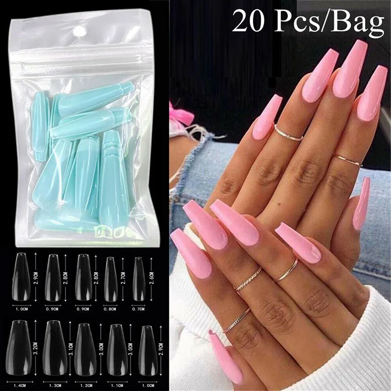 

20pcs/bag Full Cover Fake Nail Press on Long Ballerina False Coffin Nails Art Tips solid Color Press on False Nail Manicure Tool