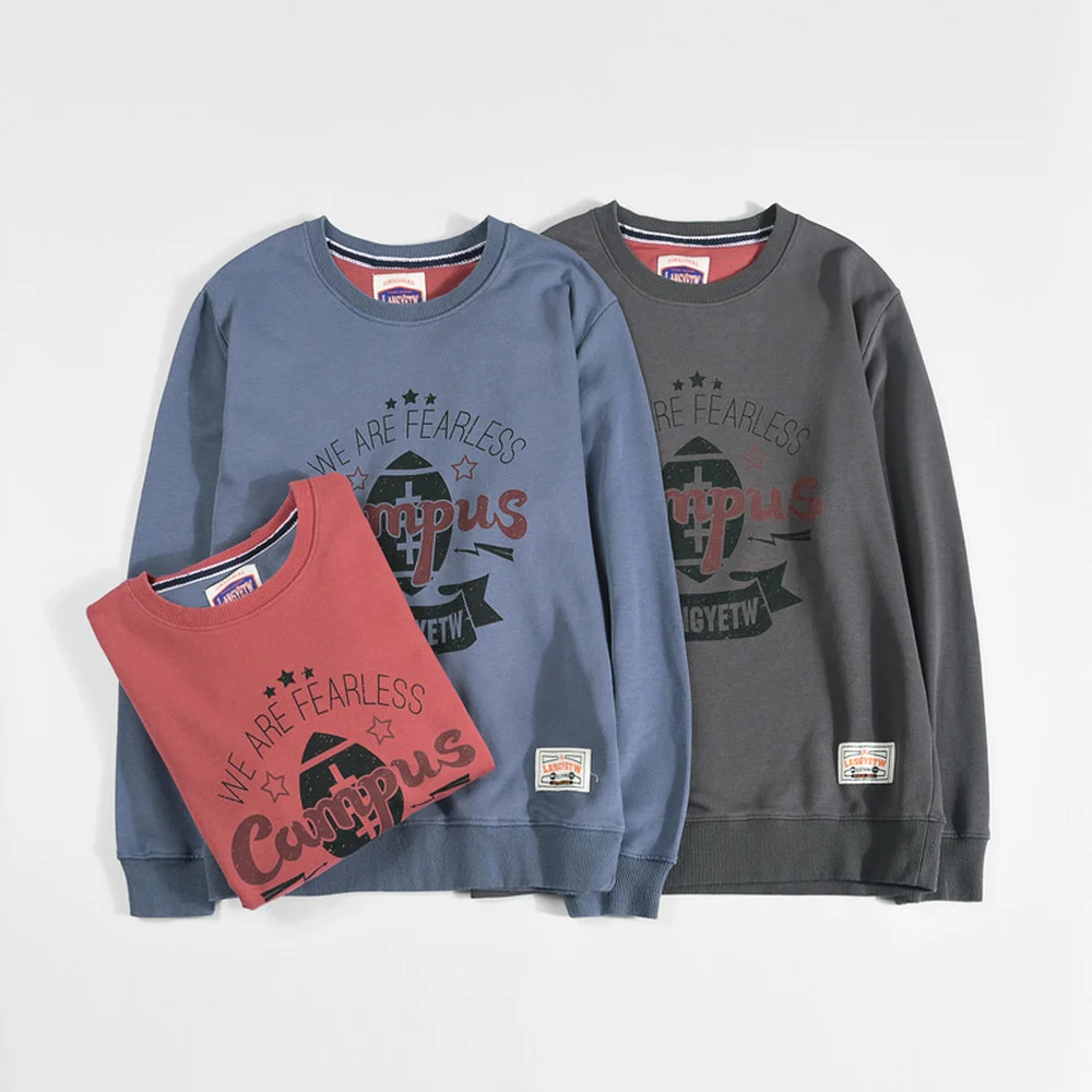 

2021 Fall New Round Neck Sweatshirt Men's Ami Khaji Retro Rugby Printed Loose American Tide Brand Pullover Football Hoodie