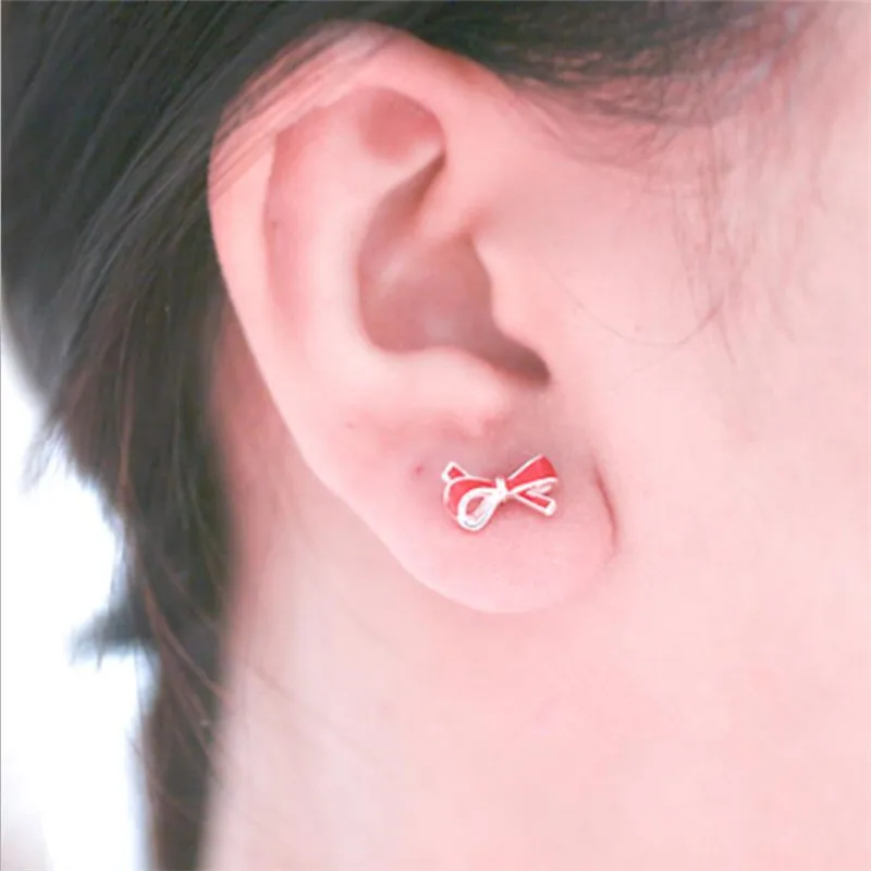 Женские серьги-пусеты с красным бантом винтажные серьги-Пусеты Из 925 пробы и