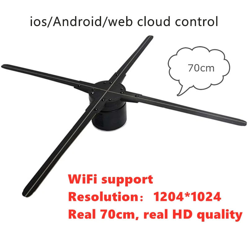 70 см wifi(IOS/Android/Веб Облачное управление) 3D Голограмма реклама светодиодный вентилятор голографический дисплей рекламный светильник