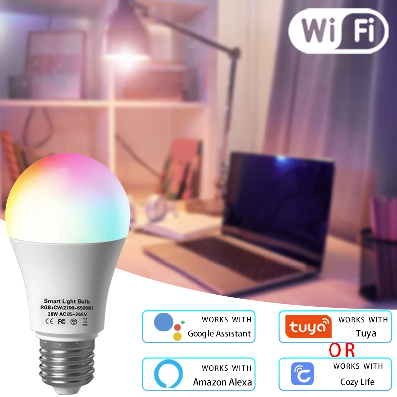 

Умная Светодиодная лампа с Wi-Fi, E27, 85-265 в