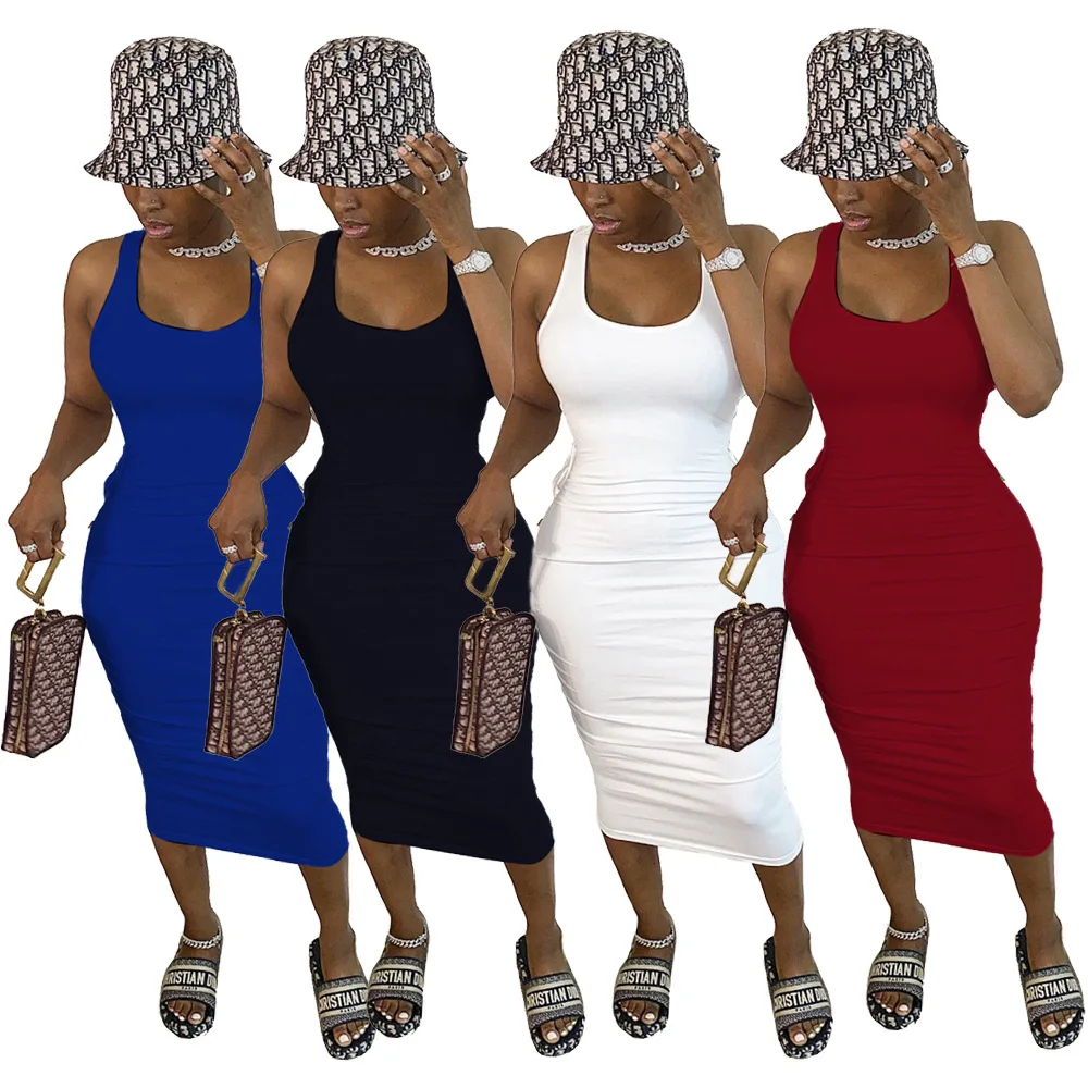 

Pure Color Pleated Zipper Strap Tight-fitting Dress Women's Street Wear Fashionable Casual Style Shopping Picnic Nightclub Skirt