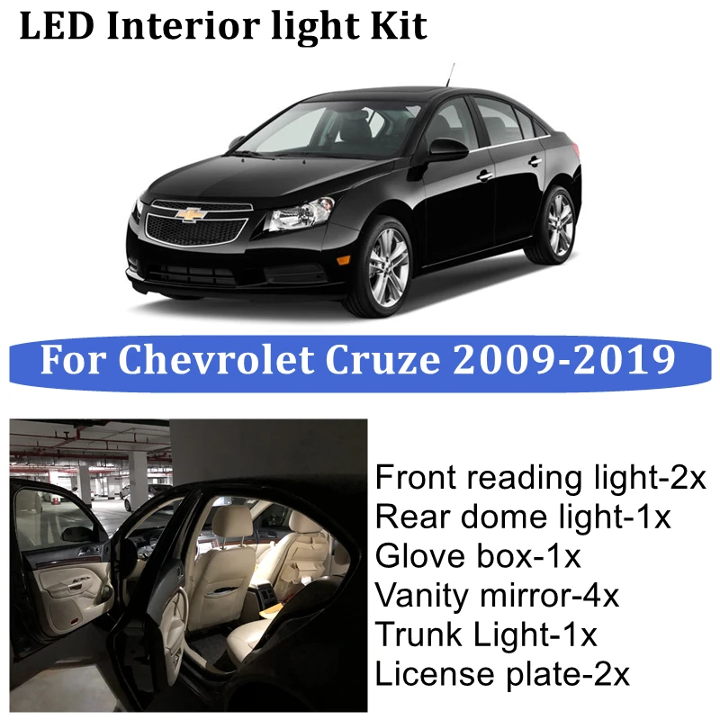 

7X Canbus Auto LED Bulbs Car Interior lights Kit For Chevrolet Cruze 2009-2019 Dome Reading Lights Trunk License Plate Lamp