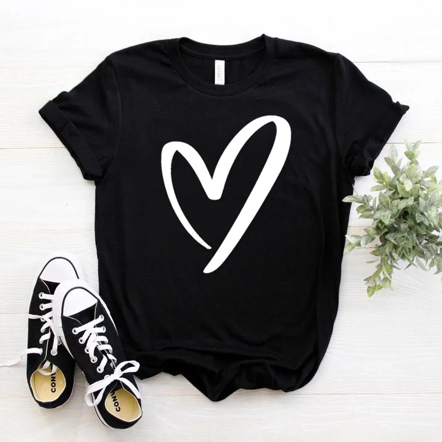 

Summer heart-shaped print pattern love T-shirt LOVE ladies short-sleeved casual fashion loose graphic t shirts woman tshirts