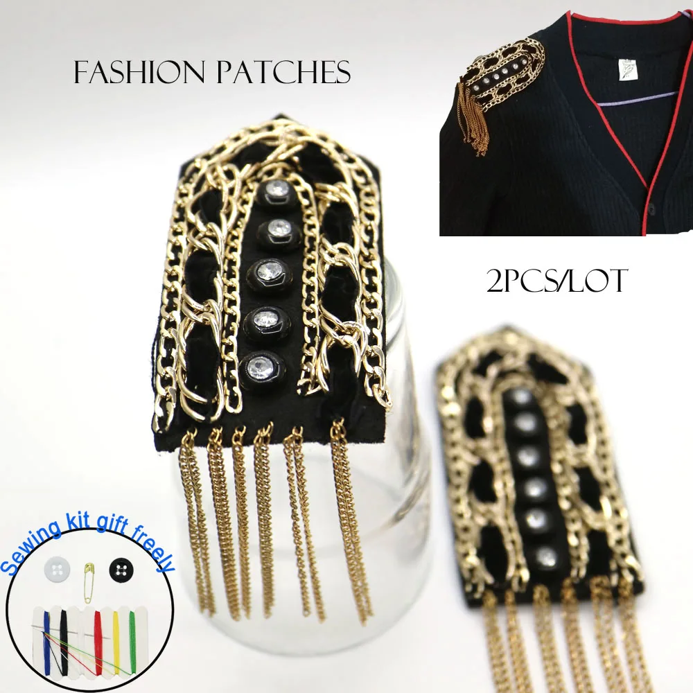 

2pc/set tassel Beaded epaulette for clothes Punk Coat Suit DIY Fashion Tassel Badge Epaulets Shoulder Patch appliques