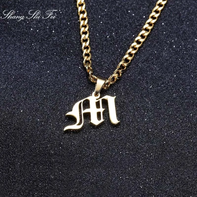 

Personalized Necklace Old English Initial Necklace Cuban Chain Necklace Best Friend Custom Jewelry Letter Necklace Bridesmaid Gi