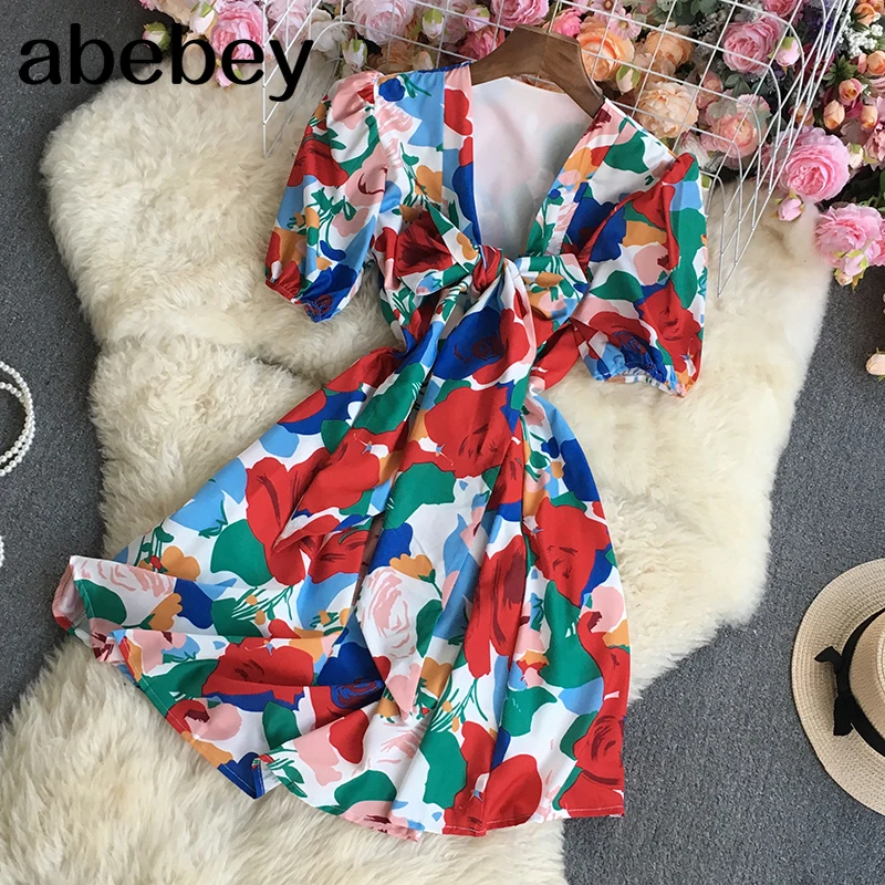 

Женское плиссированное платье-трапеция, платье средней длины с V-образным вырезом и коротким рукавом, с высокой талией и принтом, весна-осен...