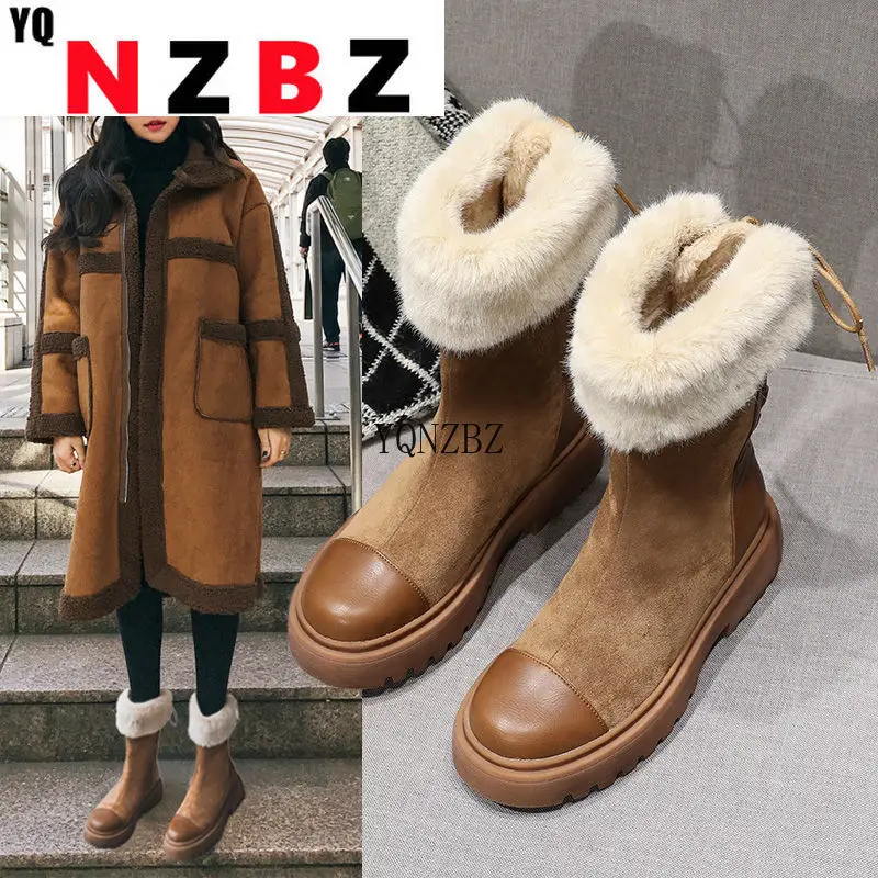 

Winter Shoes Women Warm Snow Boots with Fur Fashion Brand Ladies Footware Black with Fur Female Plush Botas Mujer Invierno 2021