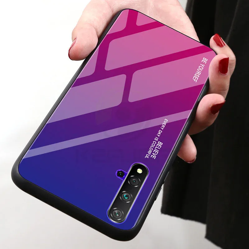 Жесткий чехол для huawei Honor 20 S чехол Роскошный градиентный закаленное стекло задняя крышка мягкая силиконовая рамка Бампер для Honor 20 20 S Чехол