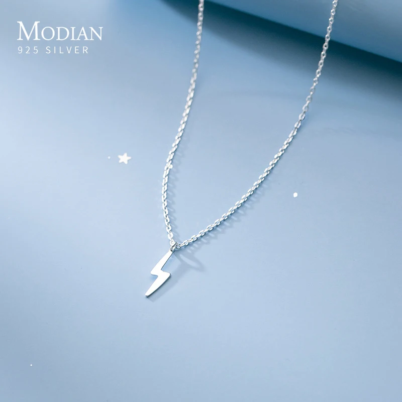 

Modian 925 Sterling Silver Simple Tiny Lightning Cute Necklace Trendy Charm Pendant For Women Girl Exquisite Jewelry Accessories