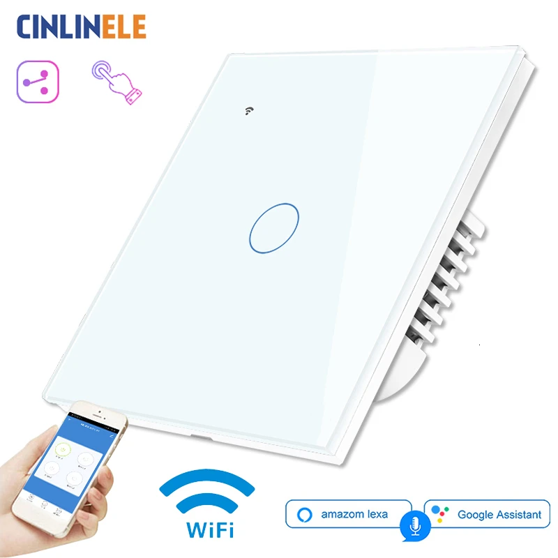 Настенный сенсорный светильник с Wi-Fi, белая стеклянная панель, синий светодиодный, для ЕС и Великобритании, универсальный, умный дом, управление телефоном, 1 комплект, 2 способа, 90-240 В, круглый