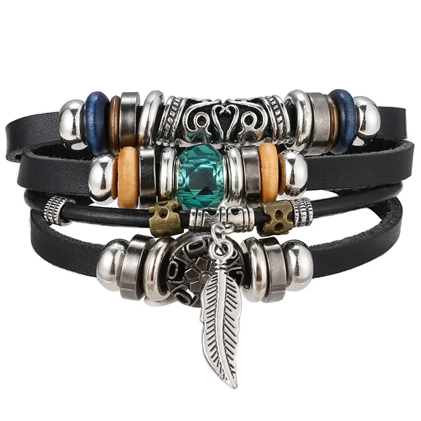 IFMIA богемные деревянные плетеные браслеты ручной работы, браслеты Pulsera для мужчин, винтажный многослойный синий кожаный браслет с бусинами, браслеты - Окраска металла: IF11000054-2