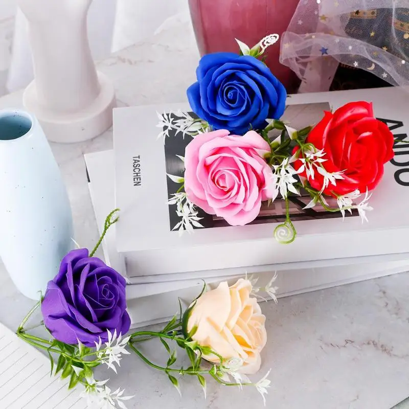 Креативная искусственная ветка с цветами сохраненная одиночная Роза мыло в