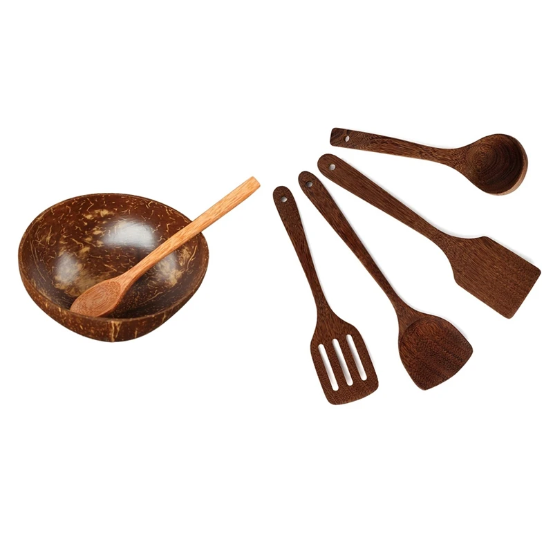 

Деревянные ложки для Пособия по кулинарии Кухня набор посуды и столовых приборов и естественный чашка в виде кокоса столовая ложка один ком...