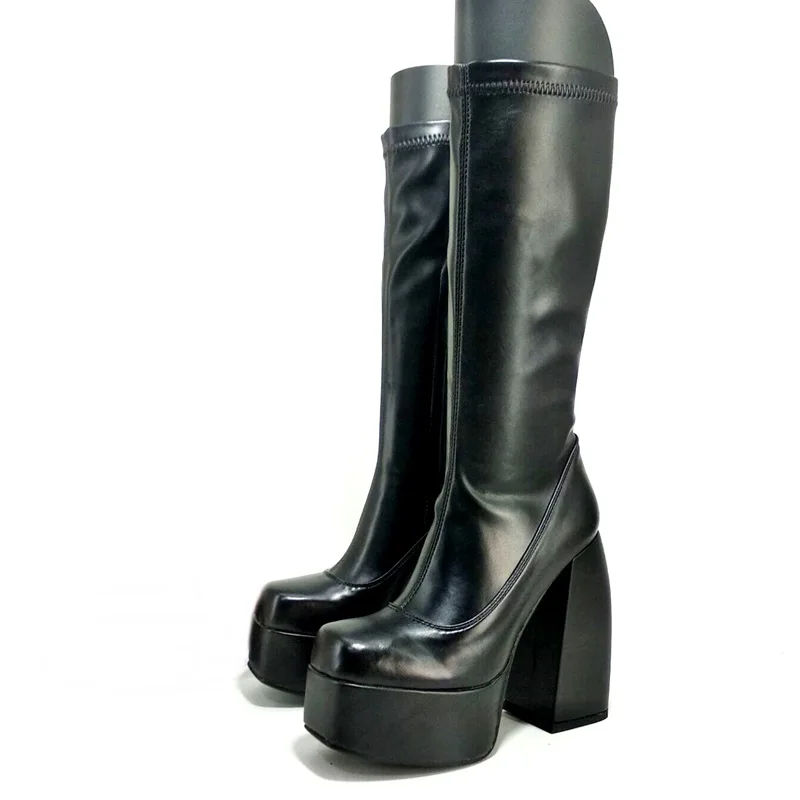 

brand designer pop patent leather shoes woman knee high boots autumn winter boots high heels thick platform red rain boots woman