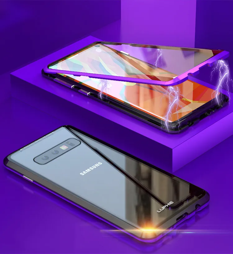 Для samsung Galaxy S10 S9 Plus 360 полная защита Магнитный адсорбционный чехол переднее и заднее закаленное стекло Полное покрытие экрана