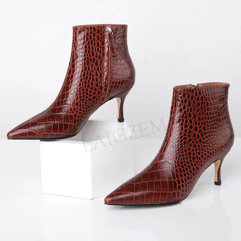 LAIGZEM/женские ботиночки в стиле знаменитостей Зимние Ботинки на каблуке рюмочка