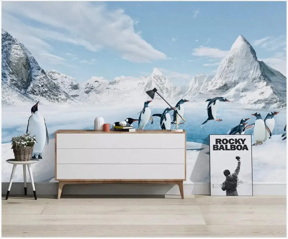 Custom photo 3d wallpaper Antarctic penguins ice and snow animals living room home decor wall murals for walls 3 d | Обустройство