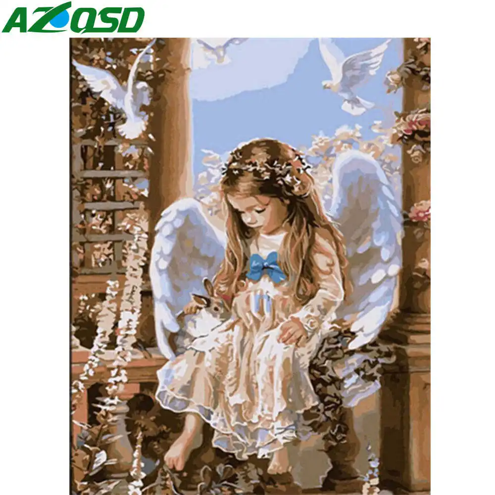 Раскраска по номерам AZQSD ангельская девушка сделай сам нерамка подарок ручной