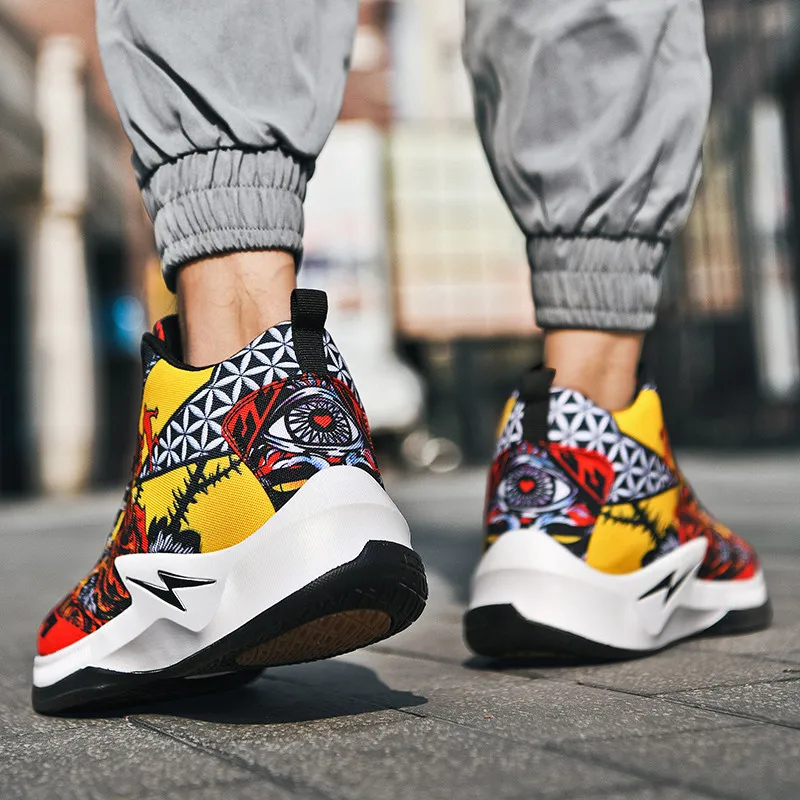 Retro Colorful Printed Basketball Shoes For Man Profession Couple Designer Sneakers Men Outdoor Breathable Mesh Training Shoes