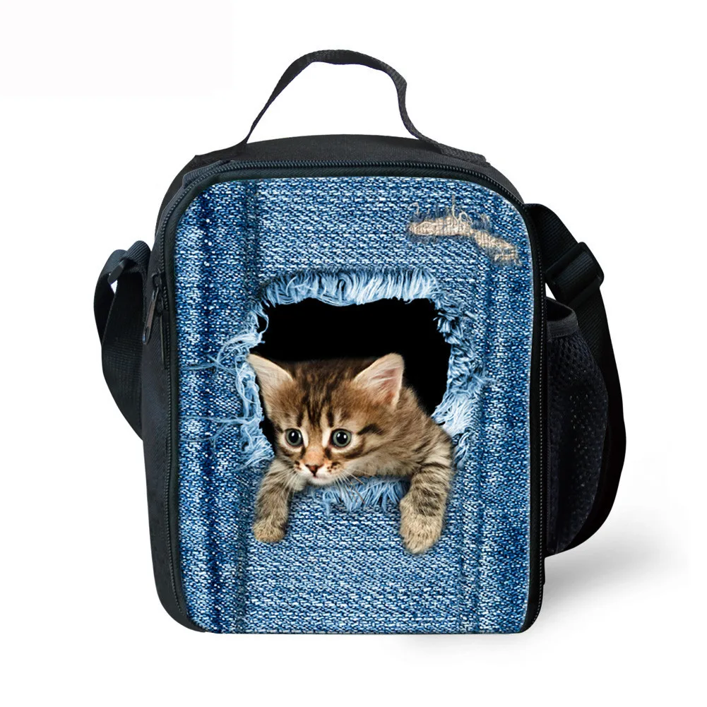 

Cat Print Medium Snack Food Containers Lunch Bags Coolers With Strap For School Students Boys Lunchtote Teenag