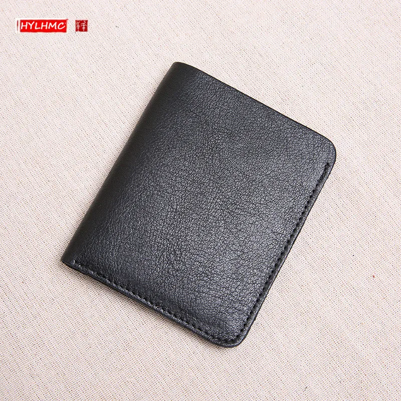 

Genuine Leather Mini Purse Men Short Wallet Cowhide Soft Leather Small Card Holder Wallets Vertical Design Student Coin Purses