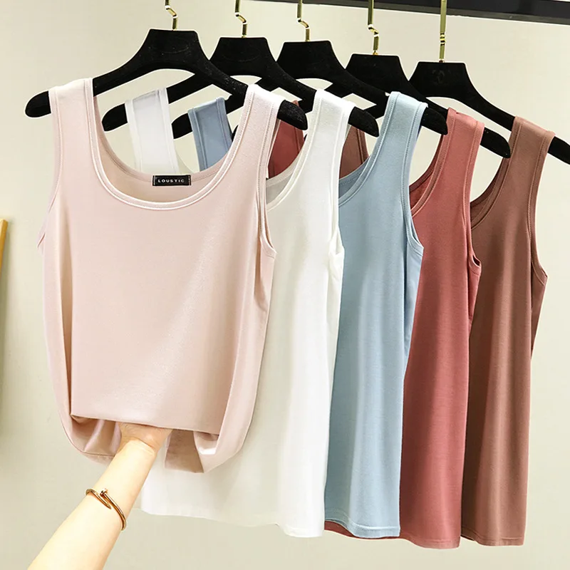 

Women Casual Crop Top U Neck Solid M L Xl Xxl Tank Tops Modal Loose Basic Tops