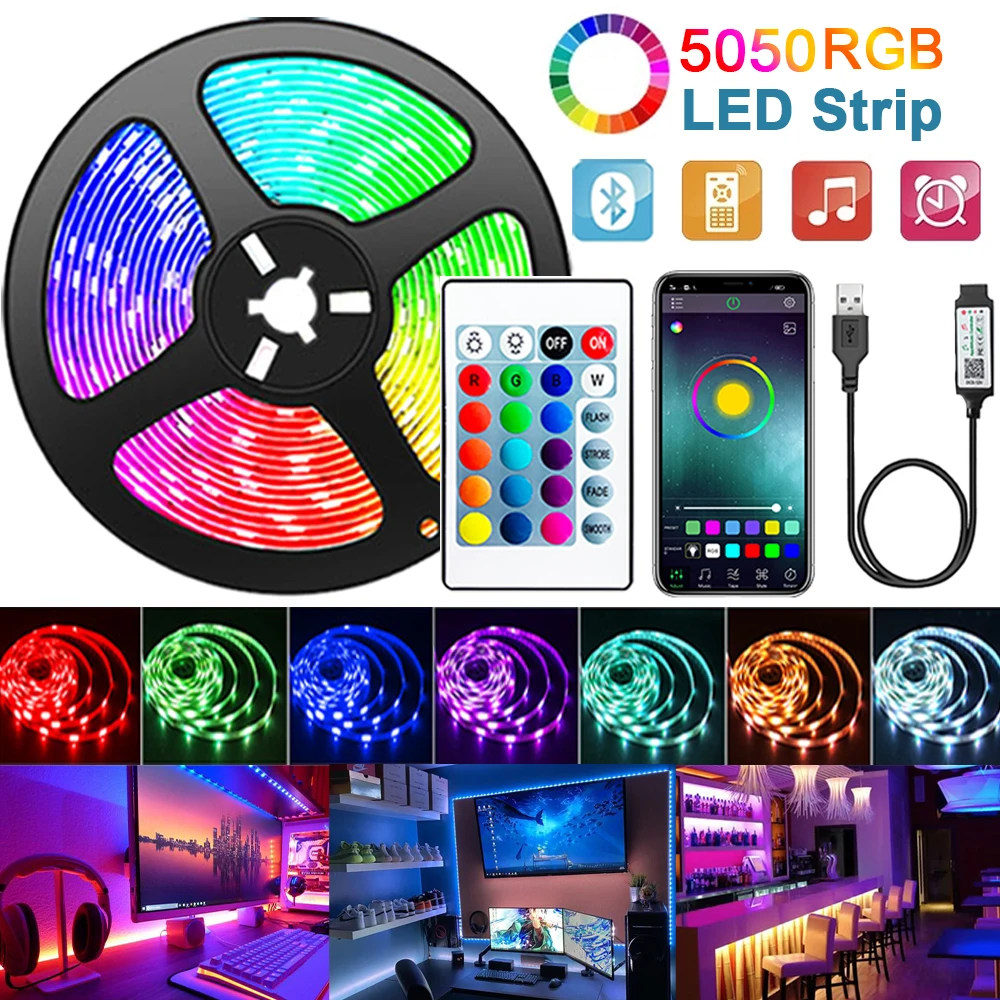 

Самоклеящаяся Светодиодная лента USB Bluetooth 5050 RGB, Светодиодная лента с инфракрасным управлением, гибкая лента 5 В, Диодная подсветильник ка дл...