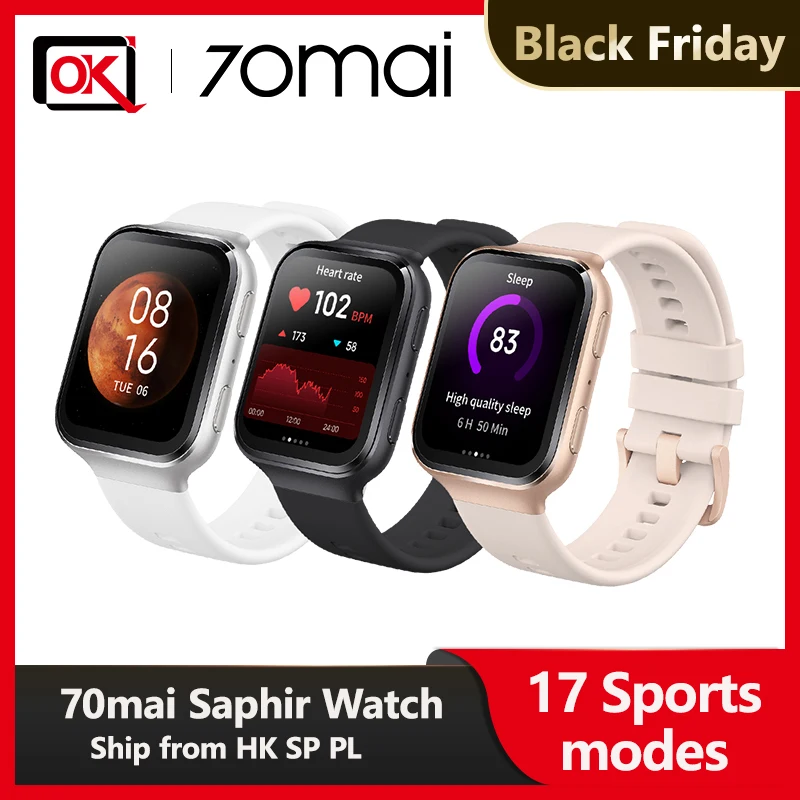 Смарт часы 70mai сахарные водонепроницаемые (5 атм) с поддержкой Bluetooth и