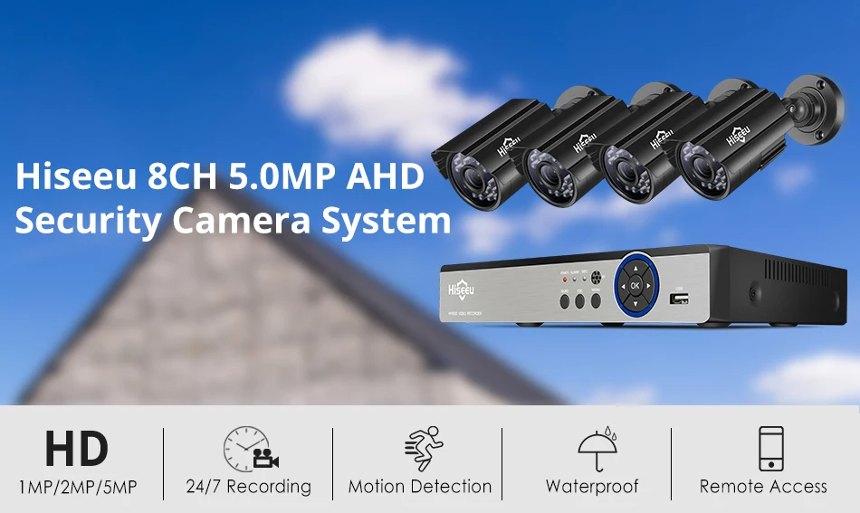 Hiseeu 8CH 5.0MP камера безопасности комплект 4 шт. 720P 1080P 1920P AHD Водонепроницаемая уличная камера комплект наружного видеонаблюдения