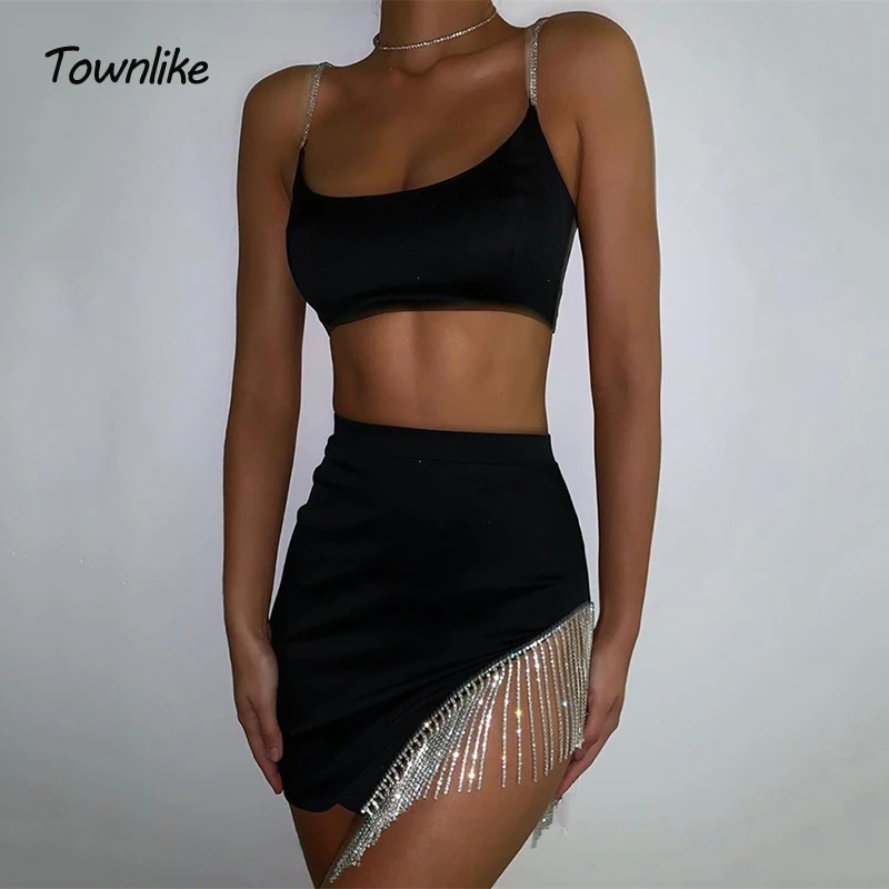 Townlike атласная кисточка открытая спина сексуальный комплект из двух частей на
