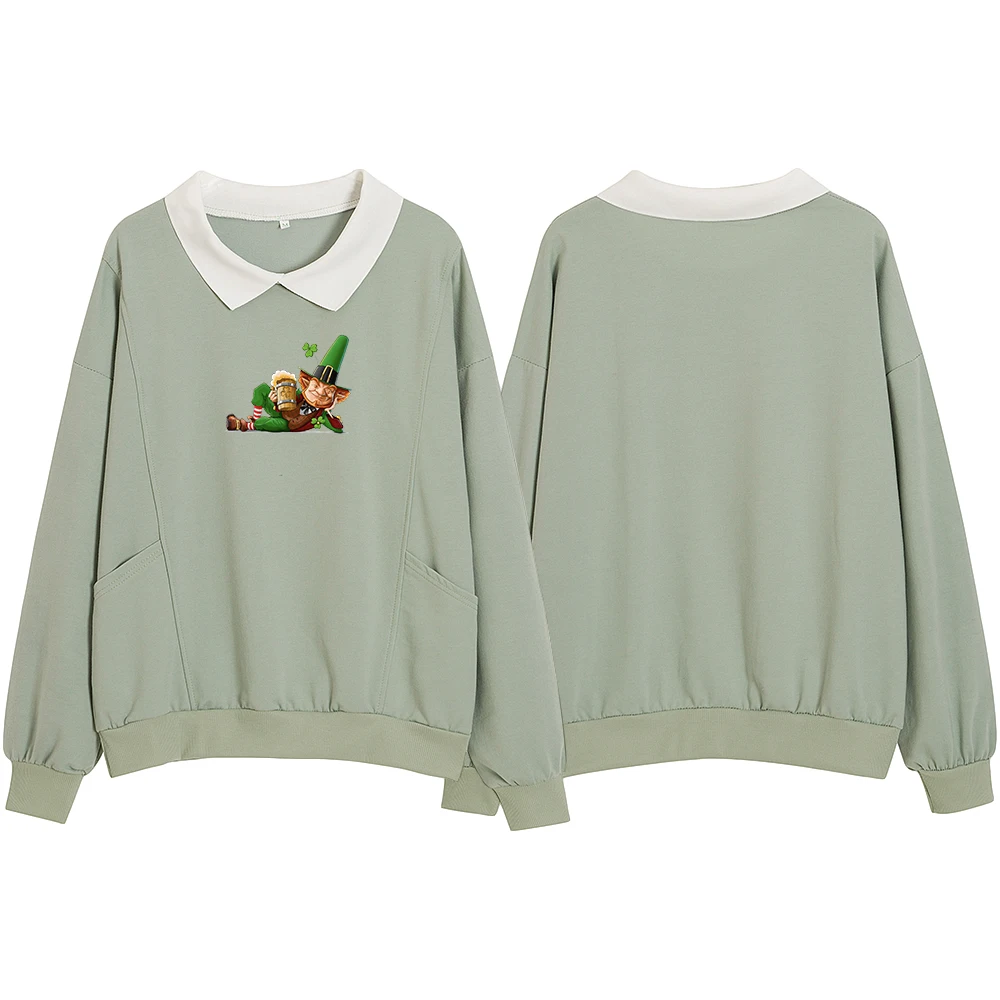Womens Comfy Cute Sweatshirts Graphic Turn-down Collar Cotton Hoodies Streetwear Cute Print Oversized Kawaii Women Sweetshirts