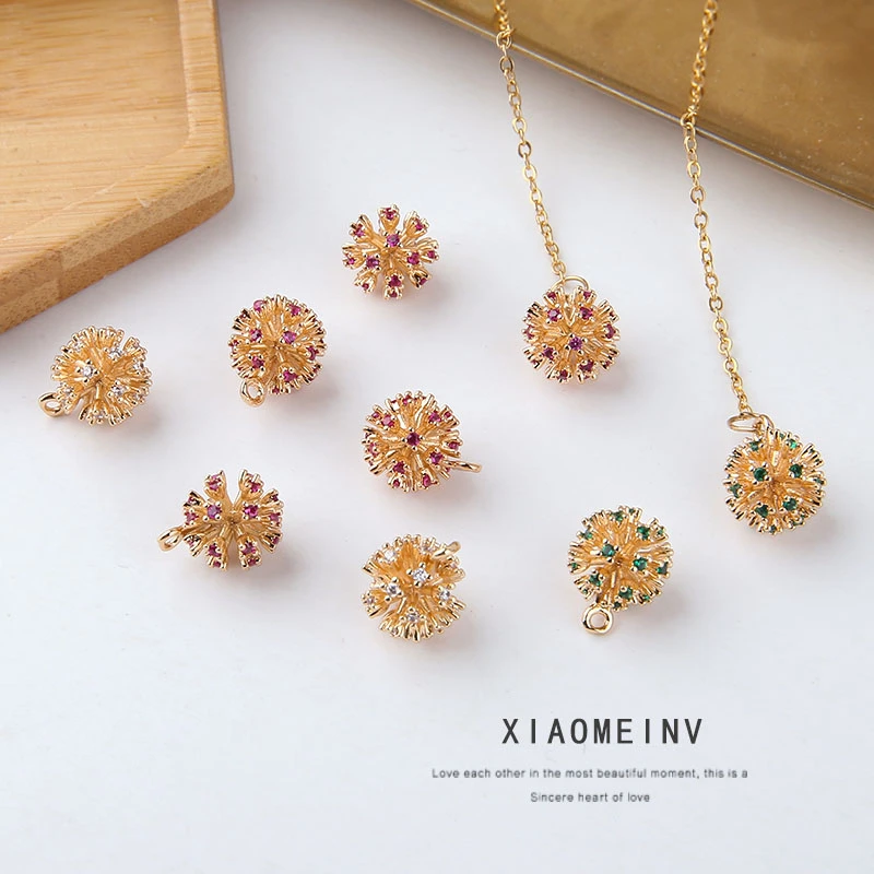 10 шт Новая мода кулон 18k Настоящее золото Циркон снежинка шар Diy ювелирные изделия