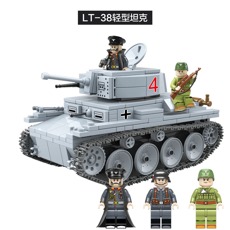 WW2 Military LT 38 German Light Tank Soldier Weapon Building Blocks WW2 Military Tank weapon accessory Bricks Toys For Children