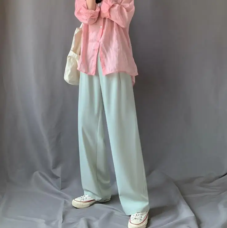 

Новинка лета 2022, фиолетовые женские брюки с широкими штанинами, элегантные длинные брюки с высокой талией, женские повседневные свободные б...