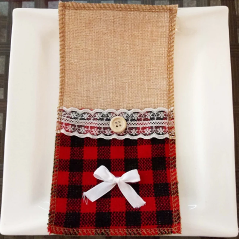 30 шт. джутовая Мешковина кружевной мешочек для столовых приборов свадебная вилка