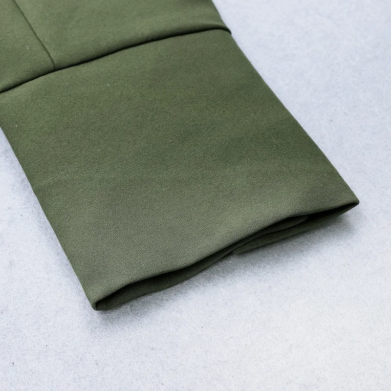 Женское платье с рюшами и длинным рукавом Новое поступление 2019 зеленое хлопковое