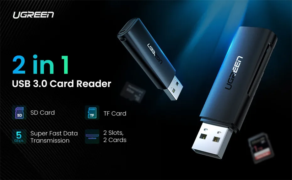 Ugreen кард-ридер USB 3,0 2,0-SD Micro SD TF карта памяти адаптер для ноутбуков Аксессуары мульти смарт-кардридер кард-ридер