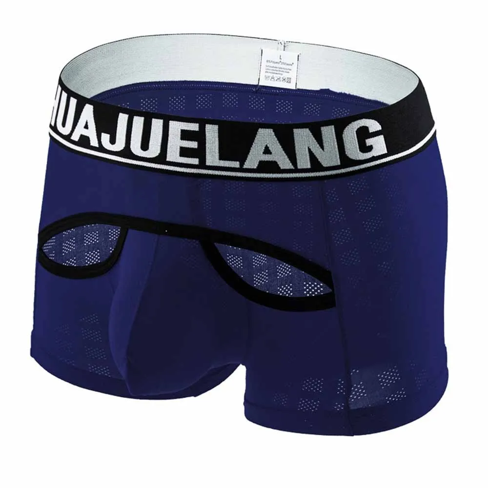 

Fashion Men Hollow Breathable Underwear Boxer Briefs Shorts U-convex Pouch Underpants Flat Boxers Gay Panties Шорты