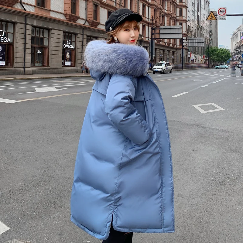 Женский пуховик, большой размер,, длинный женский пуховик с капюшоном, с меховым воротником, с обеих сторон, можно носить, размера плюс, пуховики