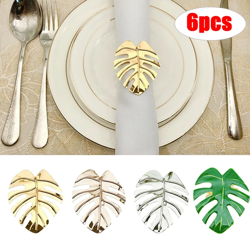 

6pcs/set Napkin Rings Set Leaves Napkin Ring Holders Decorative Napkin Buckle Wedding Party Dinner Christmas Table Decoration
