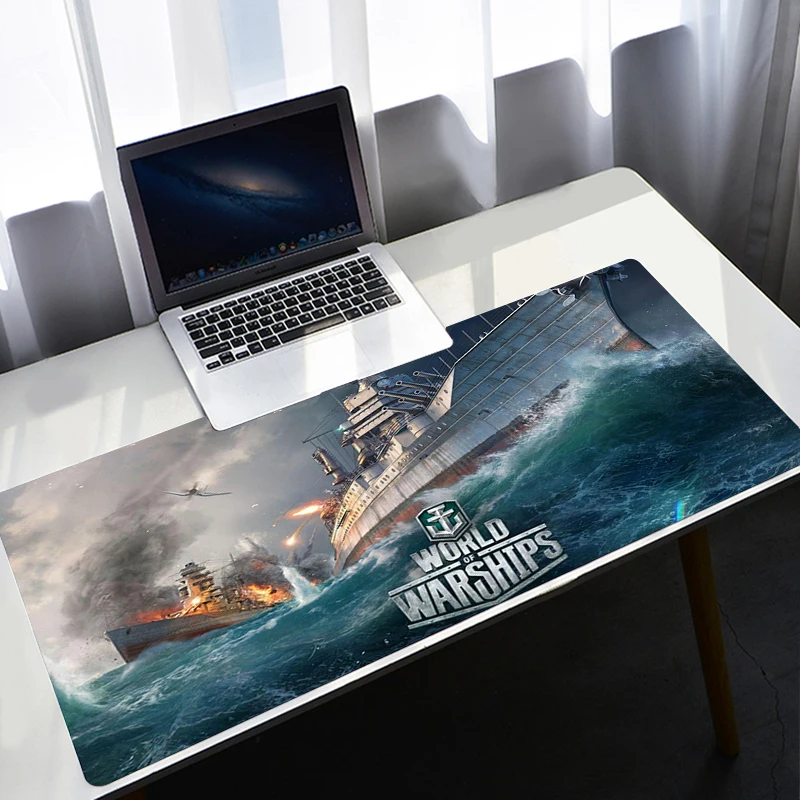 Большой игровой коврик для мыши World of warship с застежкой по краям клавиатуры