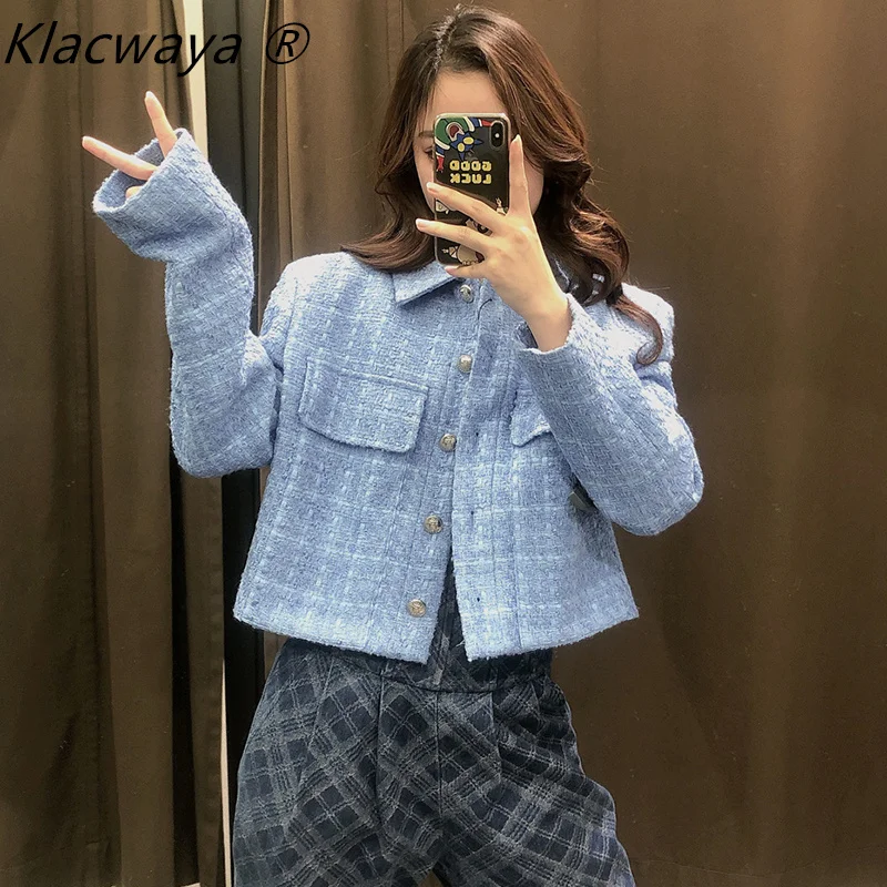 

Куртка женская твидовая, элегантная однобортная с карманами и декоративным воротником