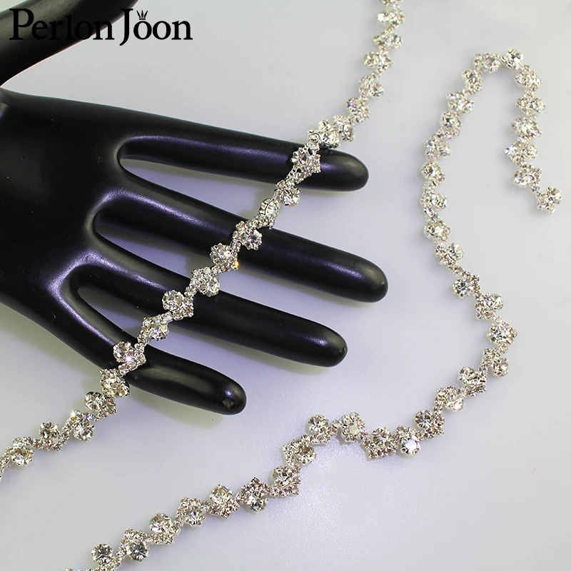 

1 yard 1cm wS-shape rhinestone trim bending crystal silver metal chain women clothing decorative shoes Accessories ML059