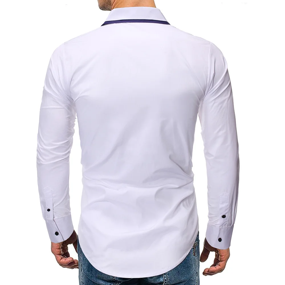 Mens brand new creative personality casual fashion business long sleeve stitching shirt mens dress shirts black | Мужская одежда
